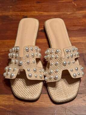 Madden Girl Raffia Pearl Slide Sandals Coastal Grandma Resort Chic Summer